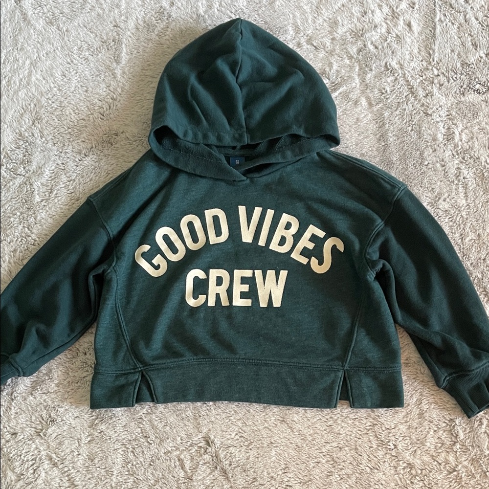 Old Navy Kids Green Cropped Hoodie - Good Vibes Crew  SZ XS 5